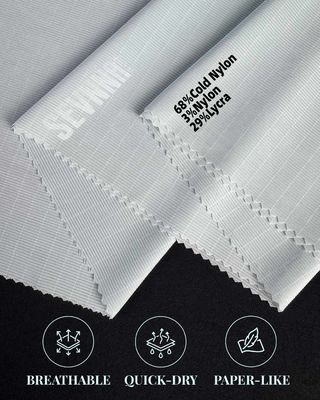 68% de Nylon RB frío 3% de Nylon 29% de Lycra Detalles del material en tejido de Lycra reciclado para ropa duradera y cómoda