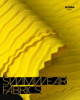 Tejido de baño texturizado premium con 85% poliéster reciclado + 15% spandex, 125 cm de ancho y alta durabilidad para trajes de baño